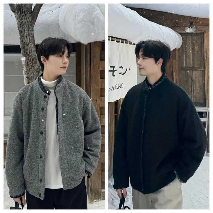 苏大恒秋冬人夫感90白鸭绒针织假两件格纹轻薄宽松百羽绒服外套