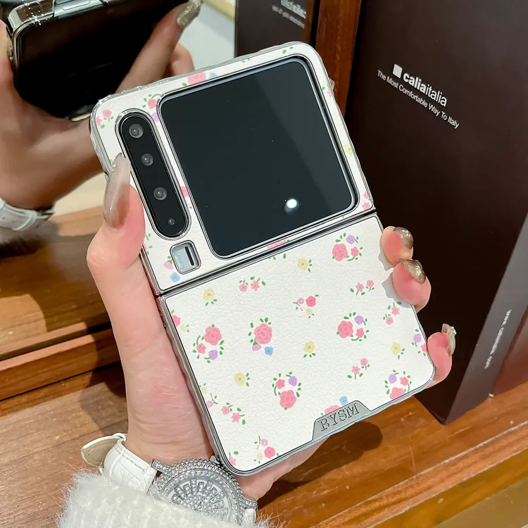 适用华为purax手机壳电镀秋冬小碎花皮纹pocket2折叠女款保护套