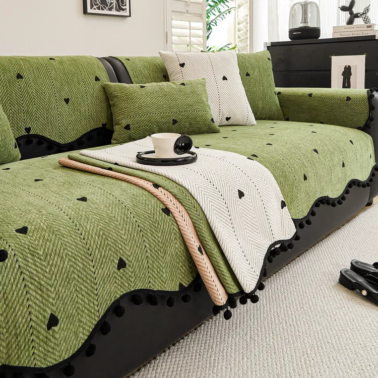 虹原风尚2025新款雪尼尔直排皮沙发垫四季通用固定防滑高级感坐垫