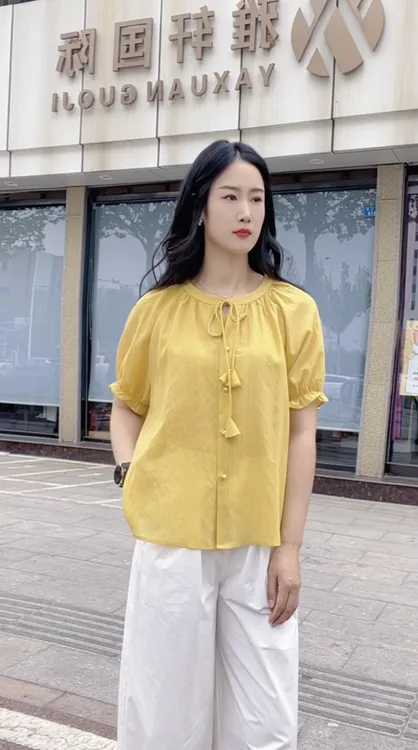 短袖夏季圆领衬衫设计感休闲衬衣褶皱时尚减龄