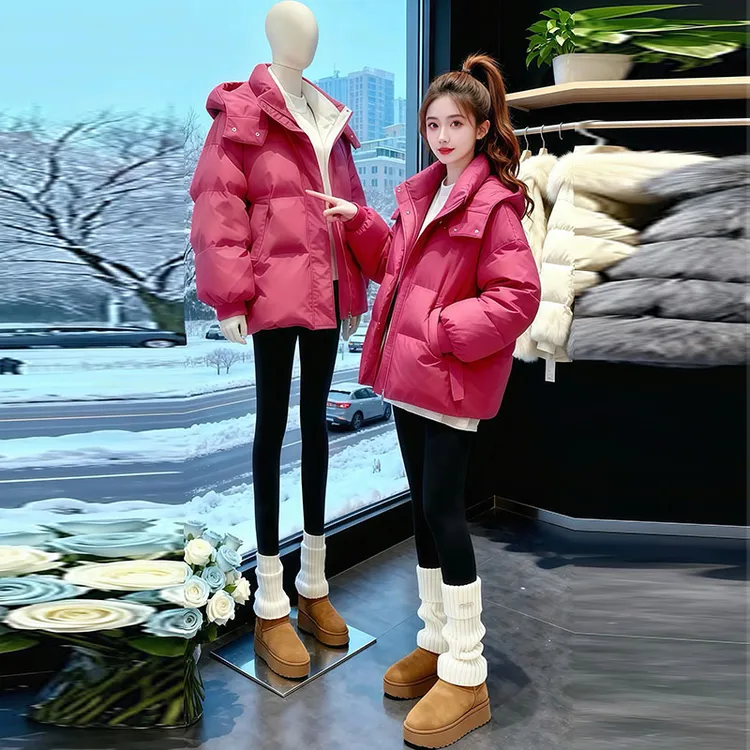 兹伊翰【粉雾糖霜】宽松百搭保暖棉服2025冬季新款气质时尚连帽棉衣