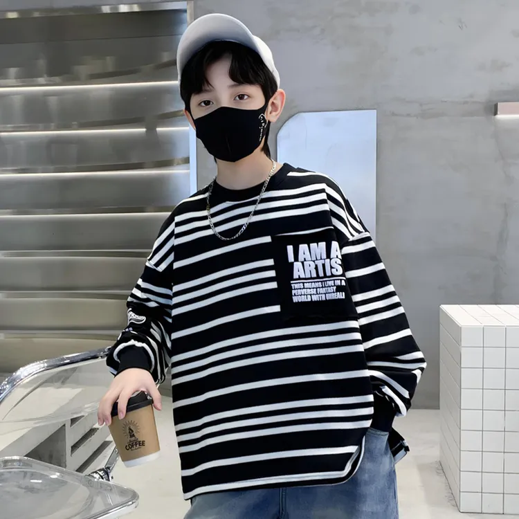 男童条纹卫衣春秋款2025新款儿童装春装男孩痞帅中大童春季上衣潮