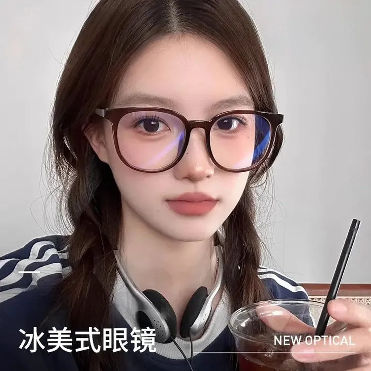 冰美式近视眼镜女可配度数大框方圆脸防蓝光素颜眼睛框架百搭