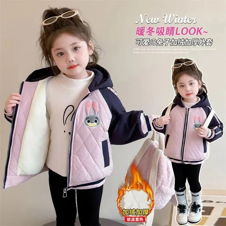 女童加绒外套秋冬款2025新款儿童初冬加厚洋气