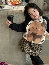 女童冬装KT猫加绒加厚卫衣套装女宝卡通豹纹长袖上衣半身裙打底裤