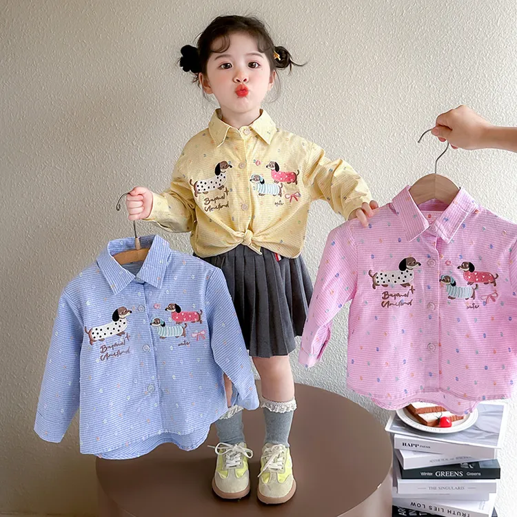 女童长袖衬衫春秋款韩版女宝宝格子衬衣新款洋气儿童春装长袖上衣
