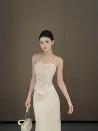 春日部【五彩缤纷】法式轻奢白色立体手工缝制花朵背心吊带01023