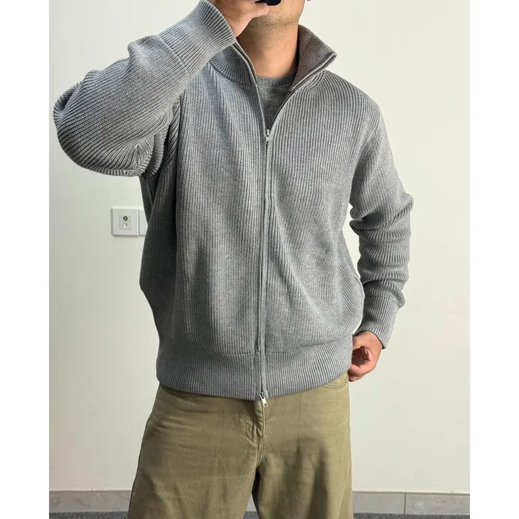 秋冬立领针织拉链开衫毛衣