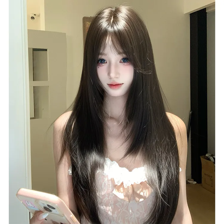 【风铃告白】兜兜悠米假发女中分高层次长直发气质自然网红全头套