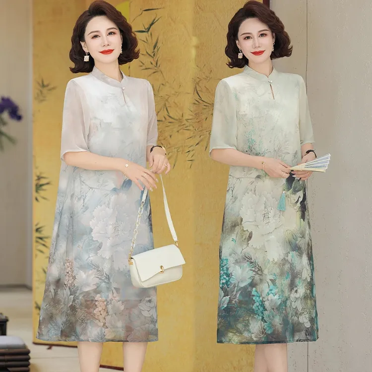 洋气连衣裙国风女装夏季新款中老年气质夏装妈妈改良旗袍裙子中式