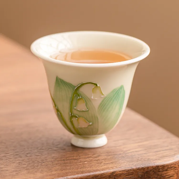手绘铃兰花茶杯陶瓷主人杯个人专用品茗杯功夫茶具喝茶杯茶盏单杯