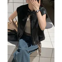 妮妮家1707新款轻奢高级感外穿机车款无袖坎肩背心短款马夹