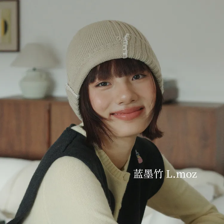 蓝墨竹L.MOZ针织帽女2025冬季新款百搭学院风毛线帽显脸小包头帽