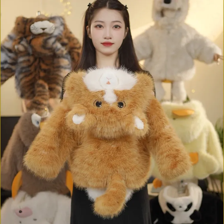 2025亲子款毛茸茸猫咪萌宝可爱小胖橘草草冬季短款加厚外套