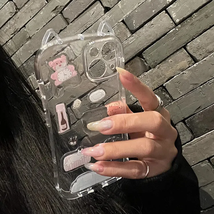 雅天立创意DIY小熊贴纸适用iPhone16苹果13promax/15猫耳手机壳14