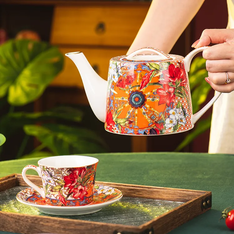 繁花似锦茶壶复古陶瓷泡茶壶家用2025新款茶水壶耐高温茶具套装