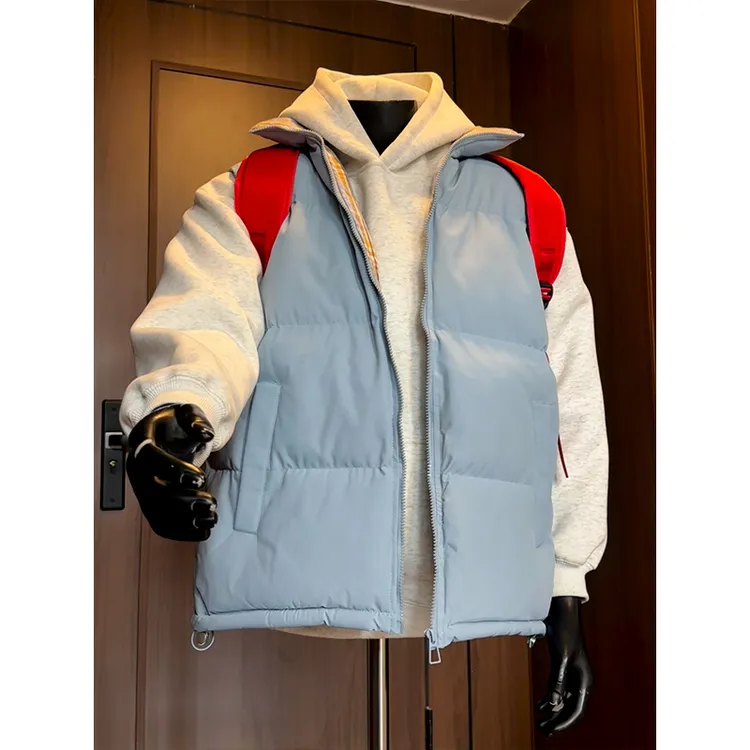 拼接马甲棉服男女秋冬季新款坎肩美式复古外套vintage马夹棉衣潮