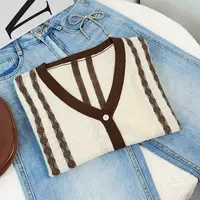 清-汤圆吖V领竖条纹针织假开衫292550