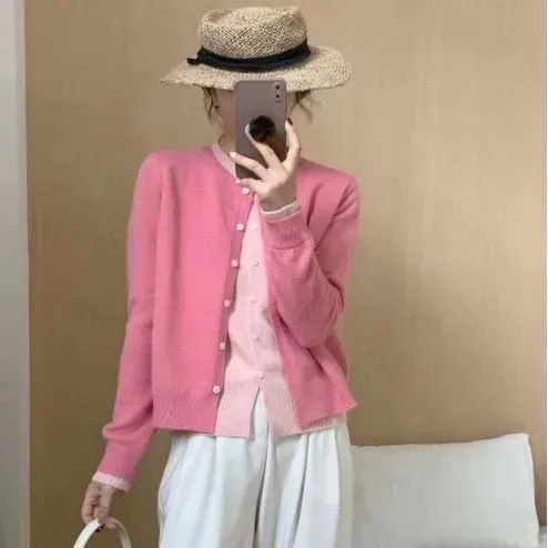 学院风可爱假两件针织开衫上衣女秋季新款设计感洋气减龄毛衣外套