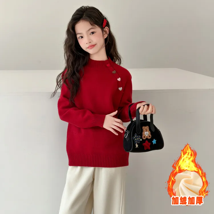 女童针织毛衣秋冬2026新款洋气儿童加绒加厚冬季打底衫大童毛线衣