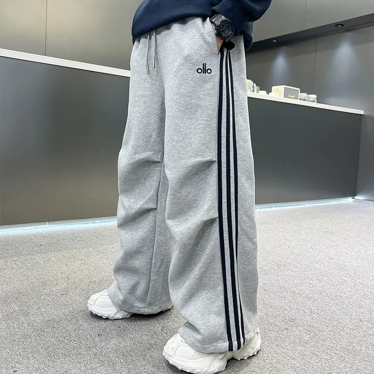 男童春秋撞色直筒宽松运动卫裤2025新款青少年儿童秋季阔腿裤子潮