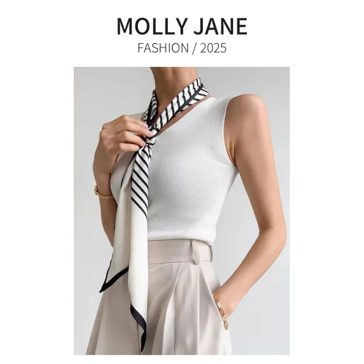 木槿芸定制版法式气质黑白条纹长条丝巾百搭轻奢女围巾丝巾SJ-101