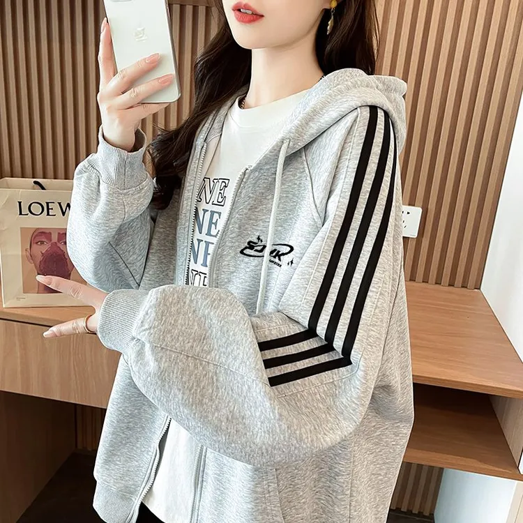 大码女装连帽卫衣外套女洋气减龄宽松胖mm显瘦上衣ins潮牌开衫
