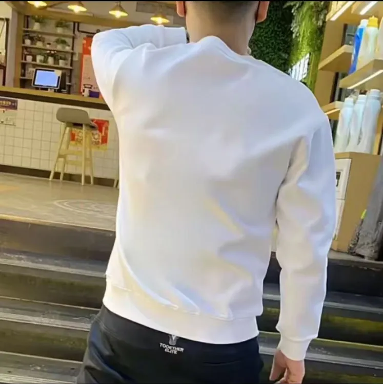潮流痞帅美式复古简约重磅1纯棉圆领长袖男装秋冬修身潮牌加绒