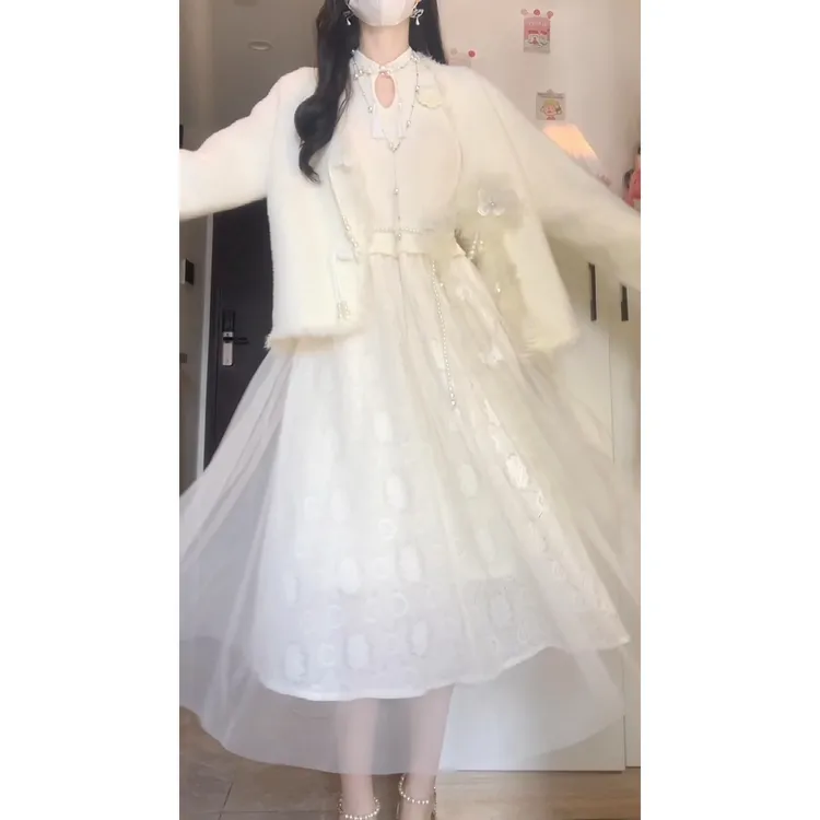 秋冬春季新款优质带腰带新中式国风仙女裙气质显瘦连衣裙套装温柔
