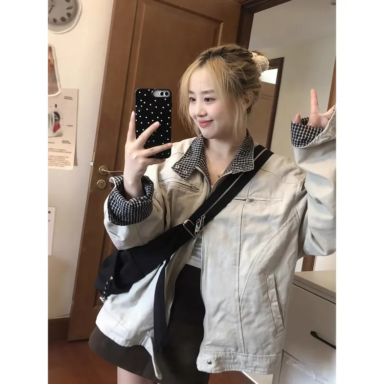 秋季新款美式立领夹克外套女春秋宽松设计感小众男女款工装上衣潮