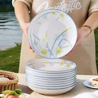 【6只装】水仙花7英寸盘子菜盘高温釉下彩陶瓷餐具