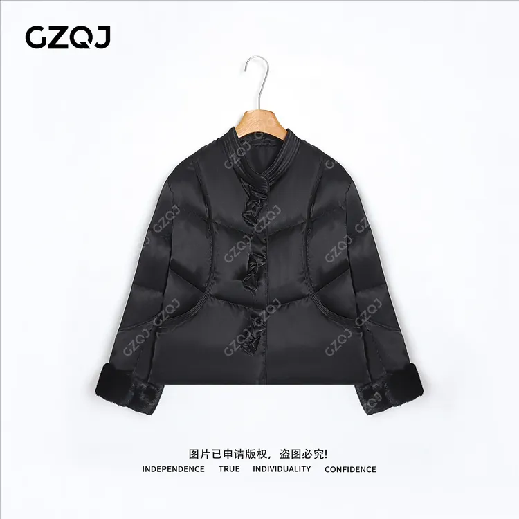 老琴私服【东方雅韵】90白鹅绒圆领水貂毛毛袖口羽绒服外套女 08151