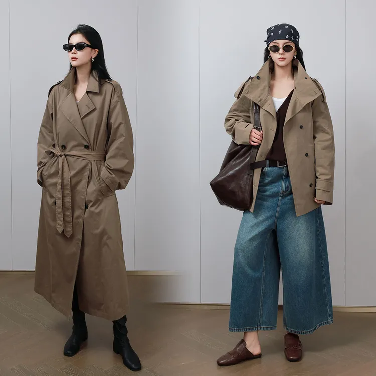 LA MAISON ONE  100棉中长款英伦风衣L253F008+L253F010