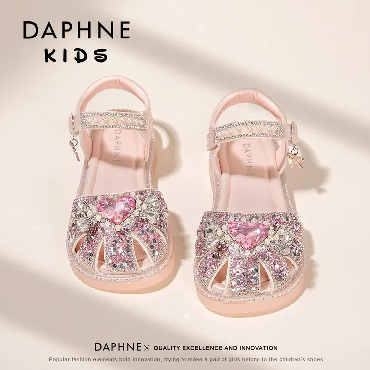 达芙妮女童鞋凉鞋夏季2025新款儿童鞋子水晶鞋夏凉女孩漂亮公主鞋