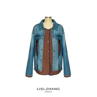 LISI.ZHANG--【两件套加棉外套】镂空撞色设计感牛仔加棉两件套外套