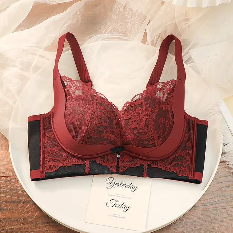 性感蕾丝无钢圈文胸女小胸聚拢调整型收副乳防下垂美容院线级内衣