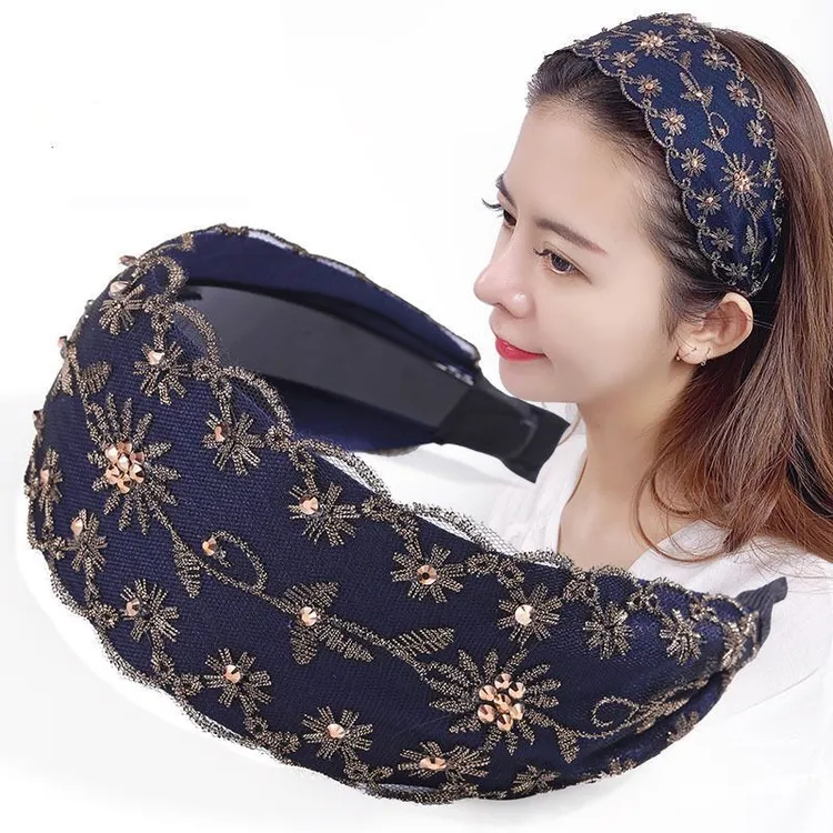 韩国宽边刺绣水晶遮白发头箍发箍压发卡女气质时尚碎发带发卡