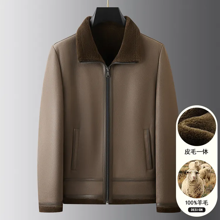 绵羊皮夹克男冬季皮毛一体翻领双面青年男士真皮皮衣男装保暖外套
