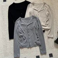 【米可家】慕斯绒磨毛内里翻领纽扣开衫09177
