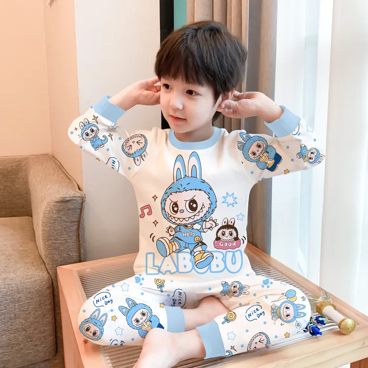 儿童拉布布秋衣秋裤睡衣男孩纯棉男童女童宝宝家居服套装线衣线裤