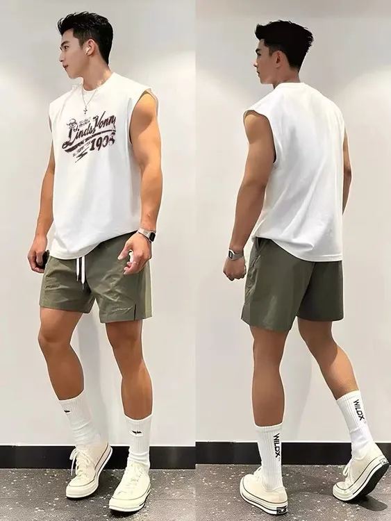 300斤大码美式痞帅白色纯棉背心夏季休闲无袖背心T恤宽松男生t恤