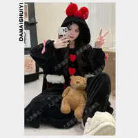 加绒加厚保暖冬季2025新款长毛绒宽松保暖睡衣女可外穿家居服套装