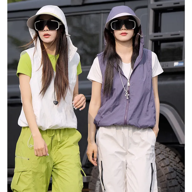 DIDORSSBO春夏季女款户外简约休闲时尚高级百搭连帽抽绳马甲G4-12
