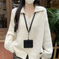 韩系毛绒拉链开衫翻领针织外套女秋冬新款慵懒风宽松毛衣保暖上衣