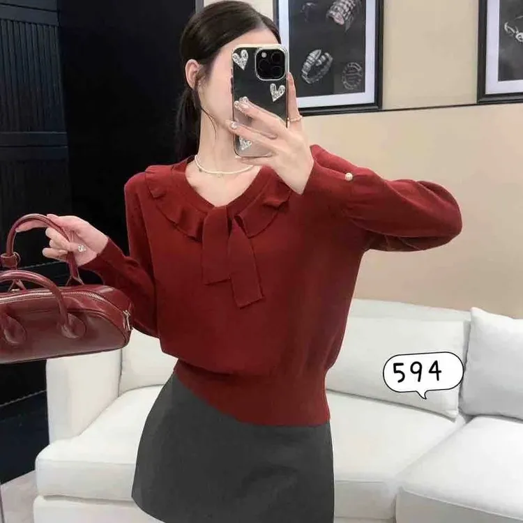 2025秋冬装新款小香风蝴蝶结轻职风毛针织衫常规宽松型