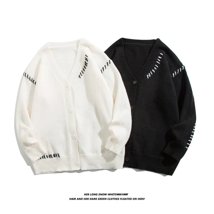 日系学院风V领开衫毛衣男女秋冬季慵懒风宽松百搭针织衫情侣外套