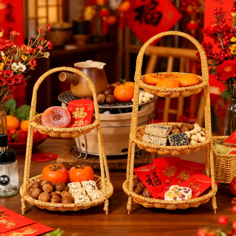 【非遗手编】新年复古围炉煮茶多层果盘水果盘点心架围炉煮茶干果盘