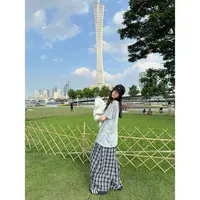 “清仓款”发泡工艺格子裤慵懒遛弯休闲长裤宽松百搭凉感079