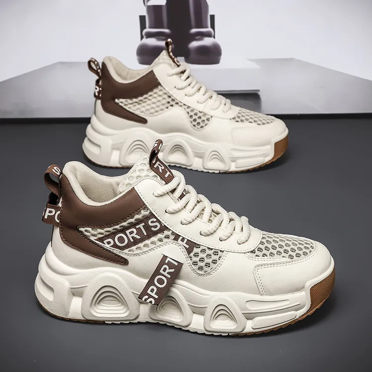 森刻2025年舒适原创新透气大网孔运动跑步时尚男鞋增高休闲高帮鞋