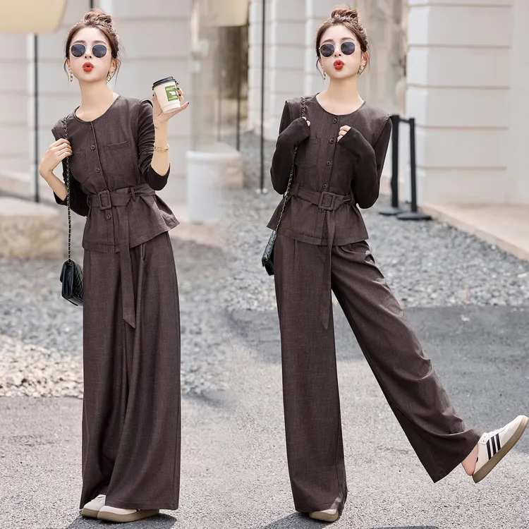 2025秋季新款时尚气质收腰显瘦马甲阔腿裤套装女简约风内搭三件套